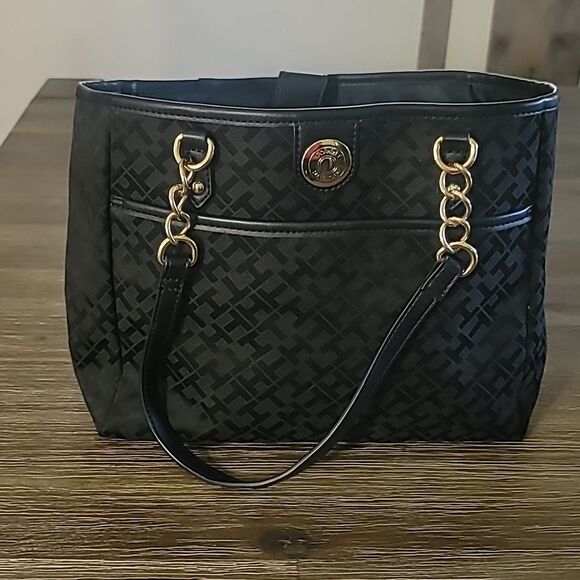 Tommy Hilfiger Black Purse Tote Gold Colored Hardware - Picture 1 of 5